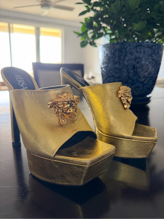 Versace Shoes - Versace Metallic Gold Medusa Platform Slide Mules Size 6.5 / 36.5